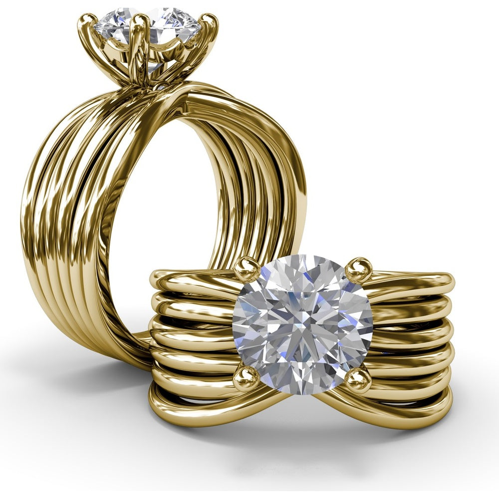 Twisted Triple Row Engagement Ring Setting with Round Diamond Head and Bezel-Set Accent by Fana - 0.02 Carat Total Diamond Weight