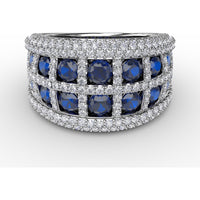 Two-Row Openwork Band with Round Sapphires and Pavé Diamond Milgrain by Fana - 3.48 Carat Total Gemstone Weight