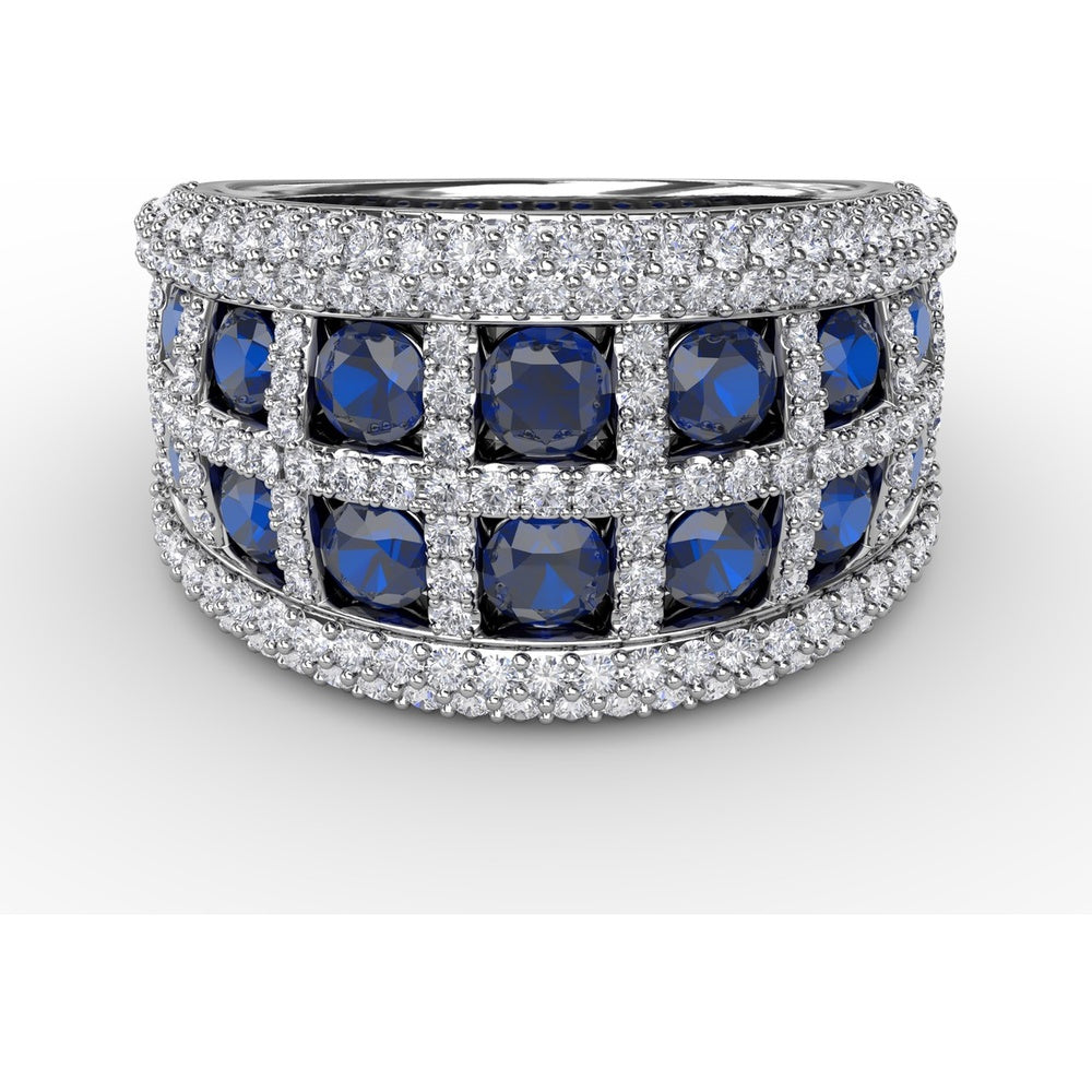 Two-Row Openwork Band with Round Sapphires and Pavé Diamond Milgrain by Fana - 3.48 Carat Total Gemstone Weight