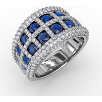 Two-Row Openwork Band with Round Sapphires and Pavé Diamond Milgrain by Fana - 3.48 Carat Total Gemstone Weight