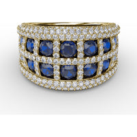 Two-Row Openwork Band with Round Sapphires and Pavé Diamond Milgrain by Fana - 3.48 Carat Total Gemstone Weight
