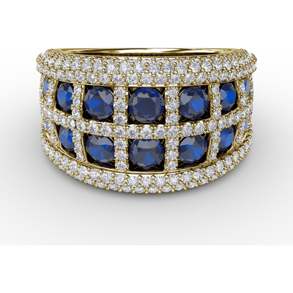 Two-Row Openwork Band with Round Sapphires and Pavé Diamond Milgrain by Fana - 3.48 Carat Total Gemstone Weight