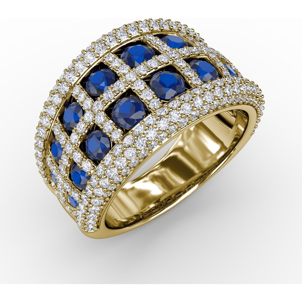 Two-Row Openwork Band with Round Sapphires and Pavé Diamond Milgrain by Fana - 3.48 Carat Total Gemstone Weight