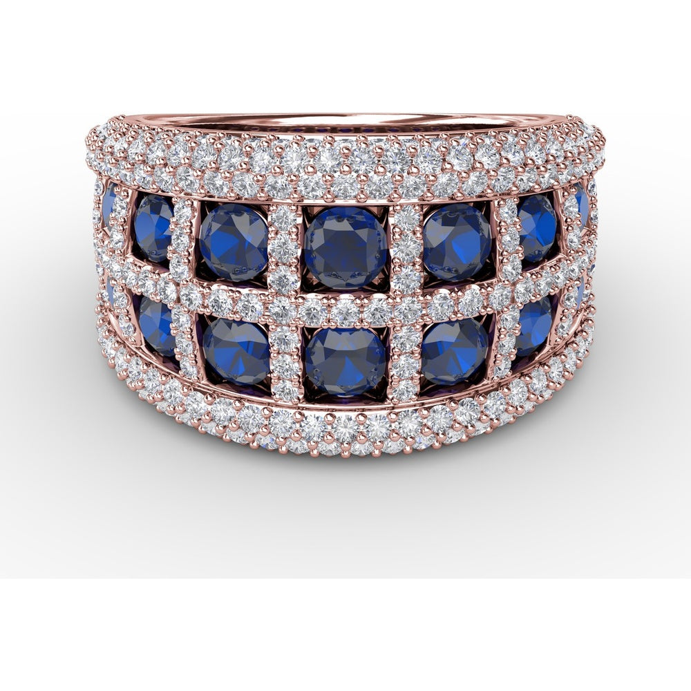 Two-Row Openwork Band with Round Sapphires and Pavé Diamond Milgrain by Fana - 3.48 Carat Total Gemstone Weight