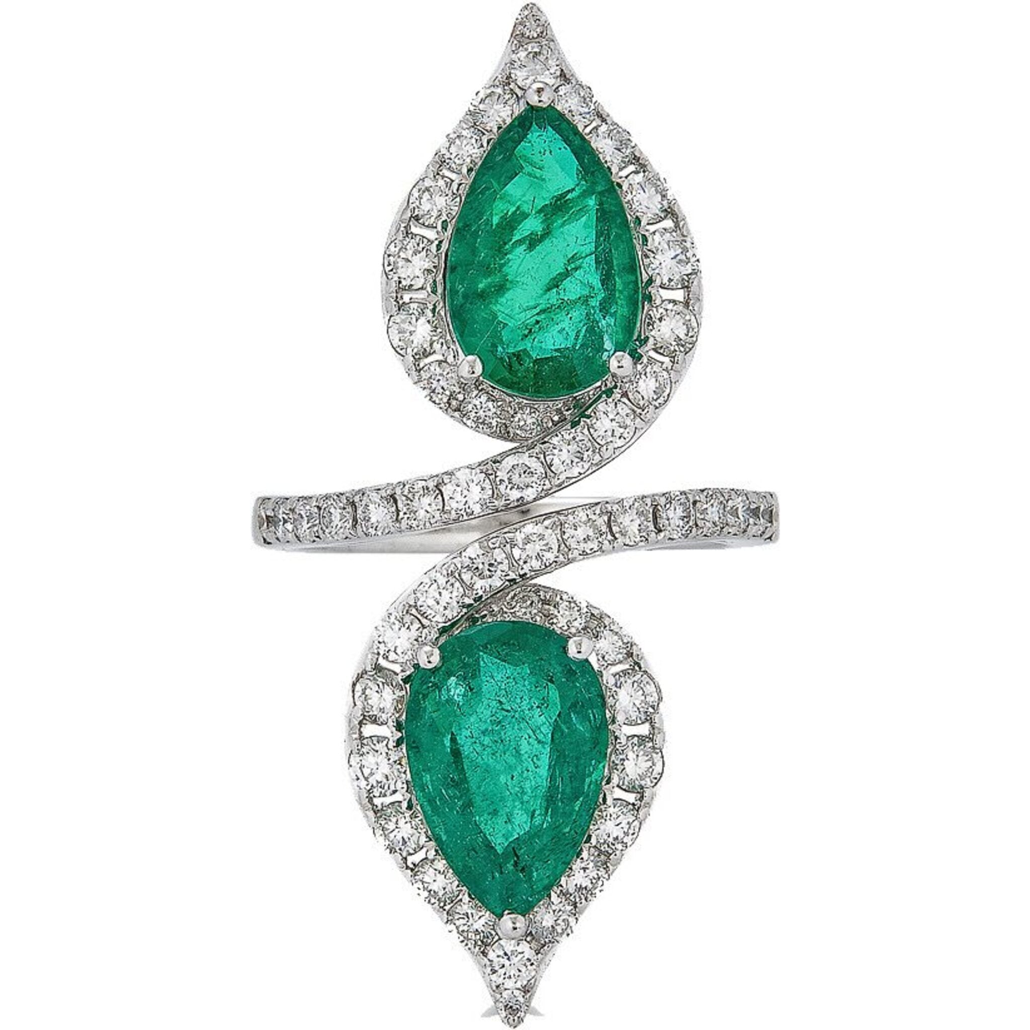 Piranesi - Two Stone Ring in Emerald - 18K White Gold