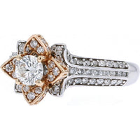 Two-Tone Floral Halo Diamond Engagement Ring - 1.25 Carat Total Diamond Weight