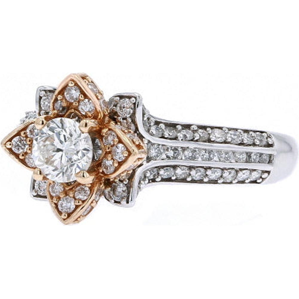 Two-Tone Floral Halo Diamond Engagement Ring - 1.25 Carat Total Diamond Weight