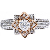 Two-Tone Floral Halo Diamond Engagement Ring - 1.25 Carat Total Diamond Weight