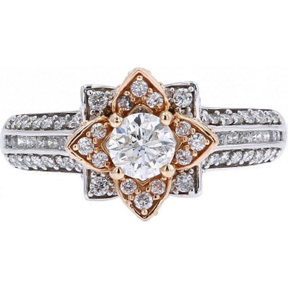 Two-Tone Floral Halo Diamond Engagement Ring - 1.25 Carat Total Diamond Weight
