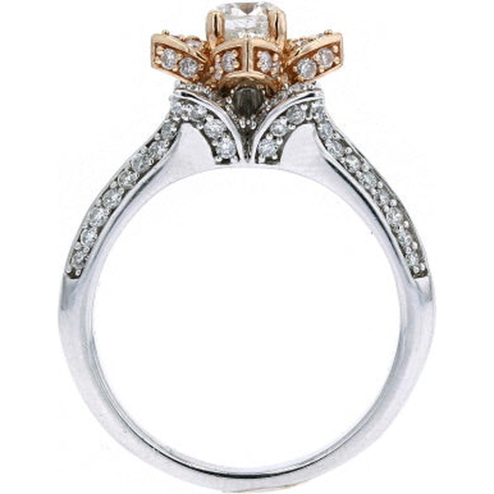 Two-Tone Floral Halo Diamond Engagement Ring - 1.25 Carat Total Diamond Weight