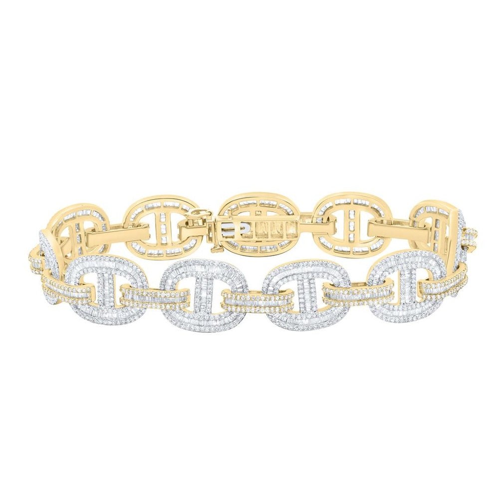Two-Tone Gold 8-Inch Men’s Cuban Link Bracelet with Natural Diamonds - 8 3/8 Carat Total Diamond Weight
