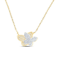 Two-Tone Gold Diamond Butterfly 17-Inch Necklace - 1/6 Carat Total Diamond Weight