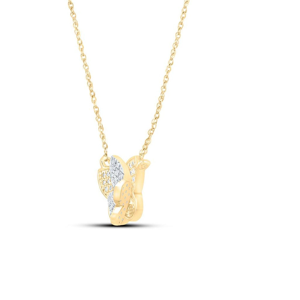 Two-Tone Gold Diamond Butterfly 17-Inch Necklace - 1/6 Carat Total Diamond Weight