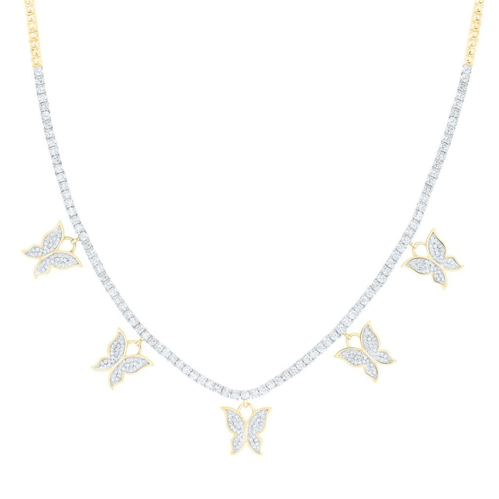 Two-Tone Gold Diamond Butterfly 17-Inch Necklace - 4 1/3 Carat Total Diamond Weight