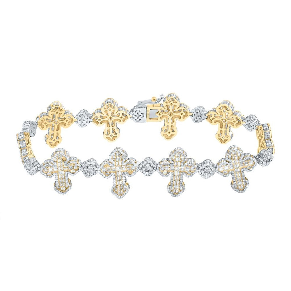 Two-Tone Gold Diamond Cross 8-Inch Bracelet - 8 Carat Total Diamond Weight