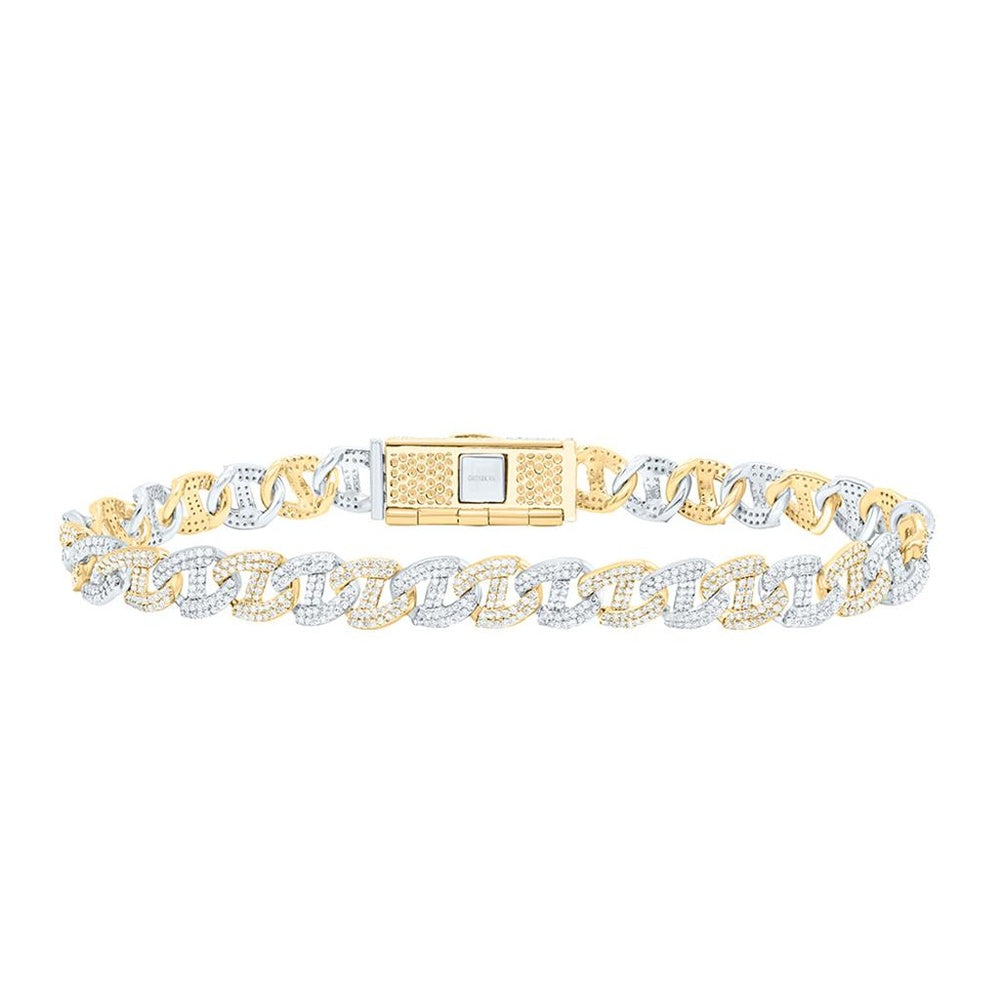Two-Tone Gold Diamond Cuban Link 8-Inch Bracelet - 4 Carat Total Diamond Weight