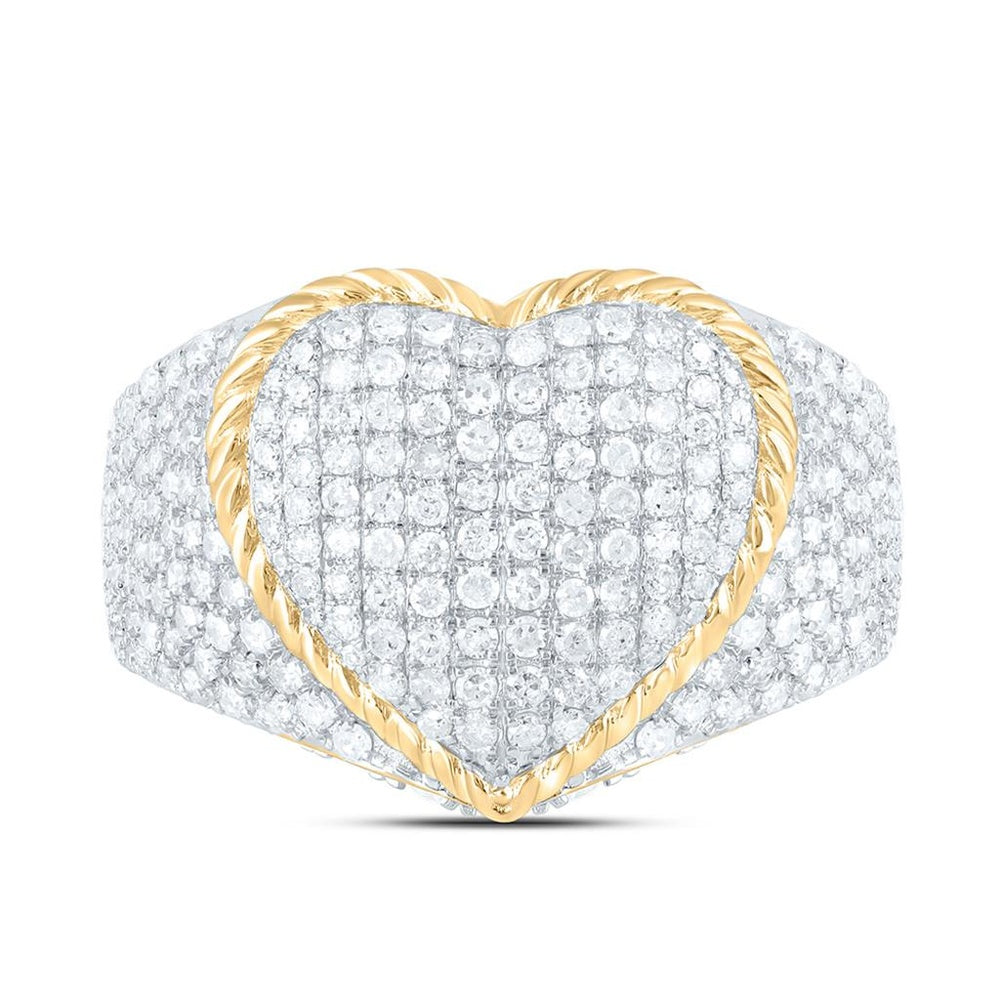 Two-Tone Gold Diamond Heart Ring - 2 Carat Total Diamond Weight