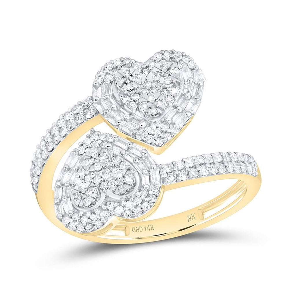 Two-Tone Gold Diamond Heart Ring - 5/8 Carat Total Diamond Weight
