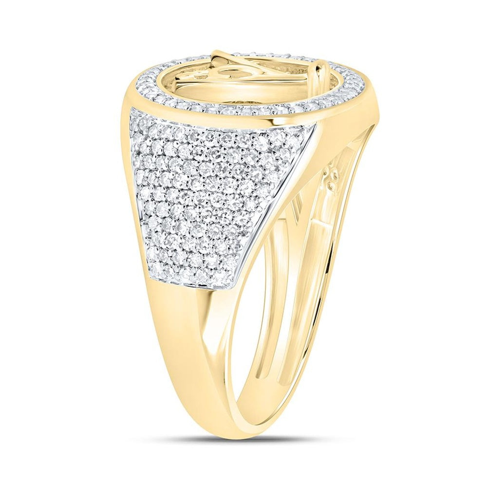 Two-Tone Gold Natural Diamond Massonic Round Men's Ring - 3/4 Carat Total Diamond Weight