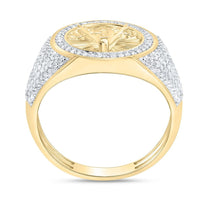 Two-Tone Gold Natural Diamond Massonic Round Men's Ring - 3/4 Carat Total Diamond Weight