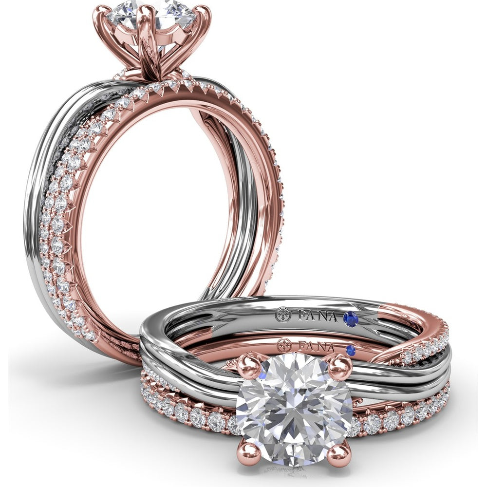 Two-Toned Twist Engagement Ring Setting with Pavé Diamond Accents by Fana - 0.14 Carat Total Diamond Weight
