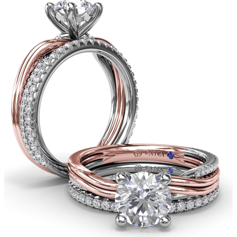 Two-Toned Twist Engagement Ring Setting with Pavé Diamond Accents by Fana - 0.14 Carat Total Diamond Weight