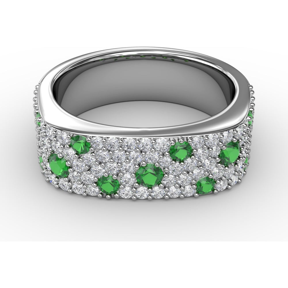 "Under the Stars" Fashion Band with Pavé Diamonds and Speckled Round Emeralds by Fana - 1.29 Carat Total Gemstone Weight