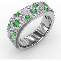"Under the Stars" Fashion Band with Pavé Diamonds and Speckled Round Emeralds by Fana - 1.29 Carat Total Gemstone Weight