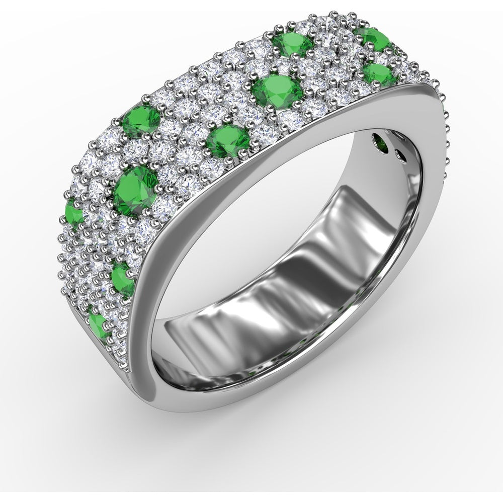 "Under the Stars" Fashion Band with Pavé Diamonds and Speckled Round Emeralds by Fana - 1.29 Carat Total Gemstone Weight