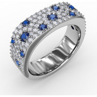 Under the Stars Sapphire-Speckled Diamond Band with Round Blue Sapphires and Pavé Diamonds by Fana - 1.35 Carat Total Gemstone Weight