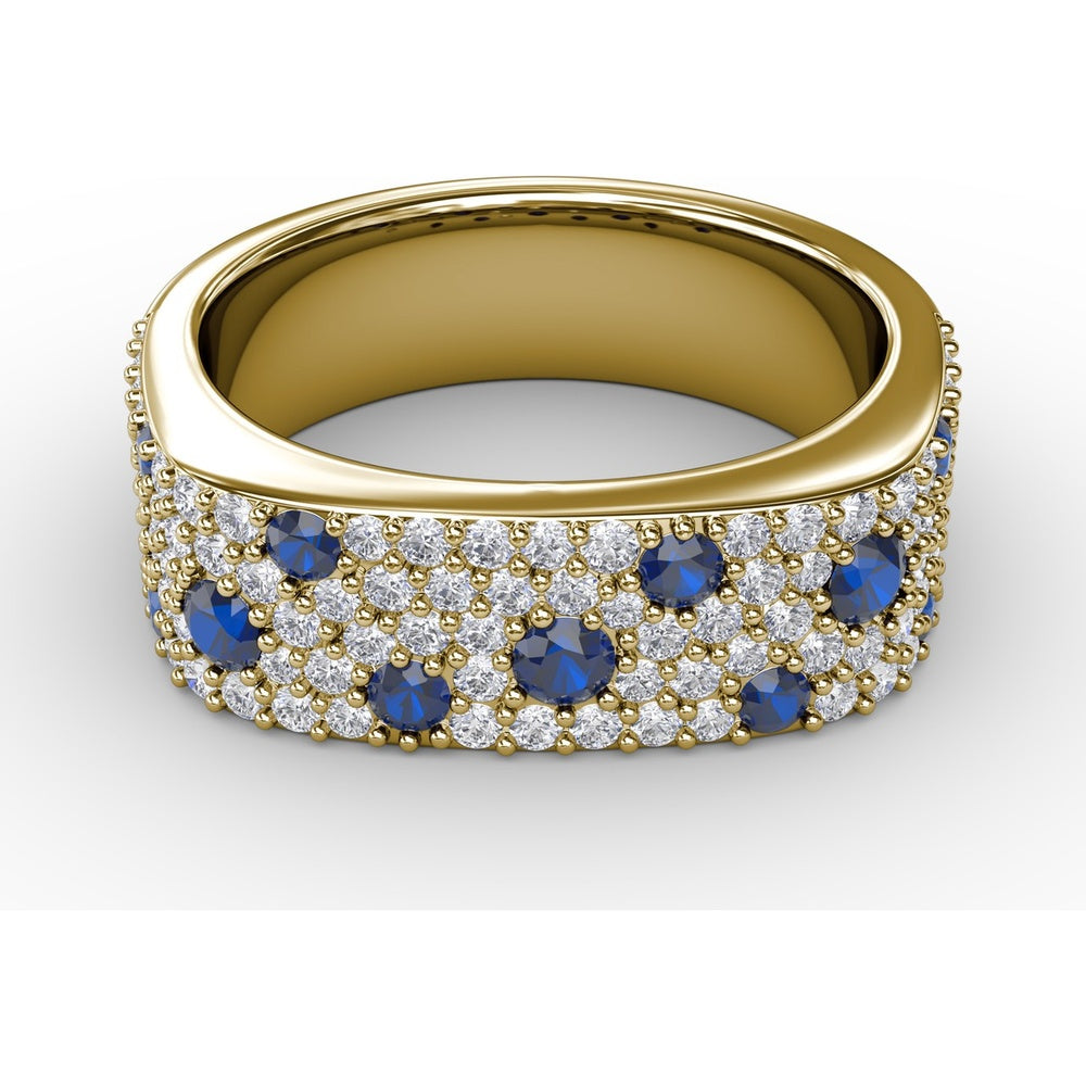 Under the Stars Sapphire-Speckled Diamond Band with Round Blue Sapphires and Pavé Diamonds by Fana - 1.35 Carat Total Gemstone Weight