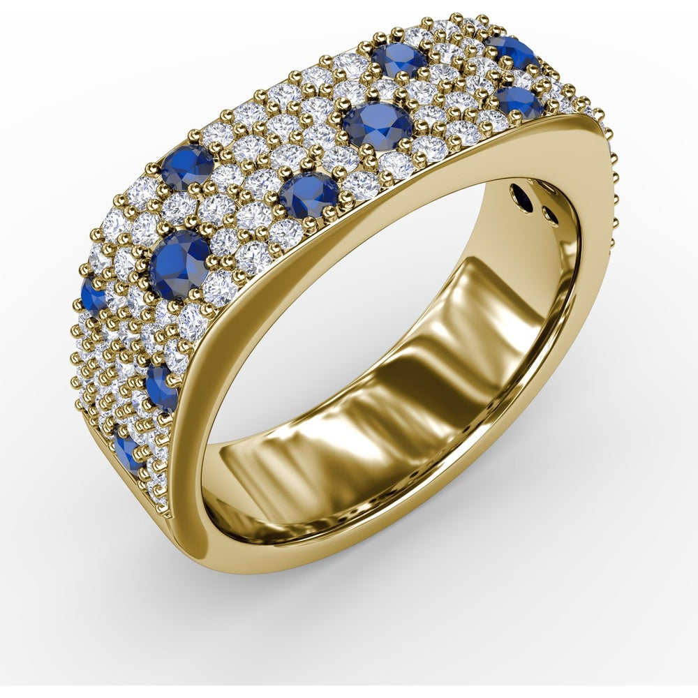 Under the Stars Sapphire-Speckled Diamond Band with Round Blue Sapphires and Pavé Diamonds by Fana - 1.35 Carat Total Gemstone Weight