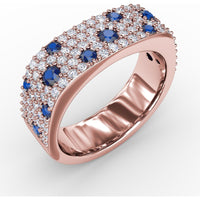 Under the Stars Sapphire-Speckled Diamond Band with Round Blue Sapphires and Pavé Diamonds by Fana - 1.35 Carat Total Gemstone Weight