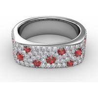 "Under the Stars" Wide Band with Pavé Diamonds and Scattered Round Rubies by Fana - 1.38 Carat Total Gemstone Weight
