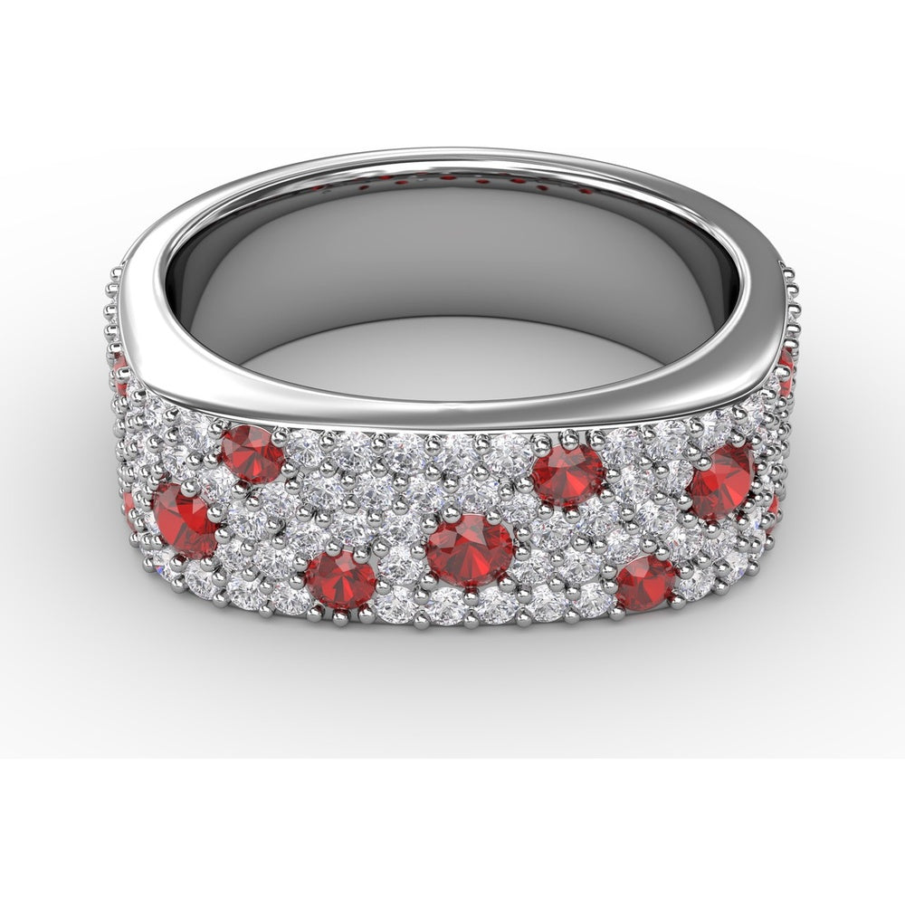 "Under the Stars" Wide Band with Pavé Diamonds and Scattered Round Rubies by Fana - 1.38 Carat Total Gemstone Weight