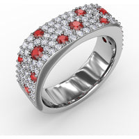 "Under the Stars" Wide Band with Pavé Diamonds and Scattered Round Rubies by Fana - 1.38 Carat Total Gemstone Weight