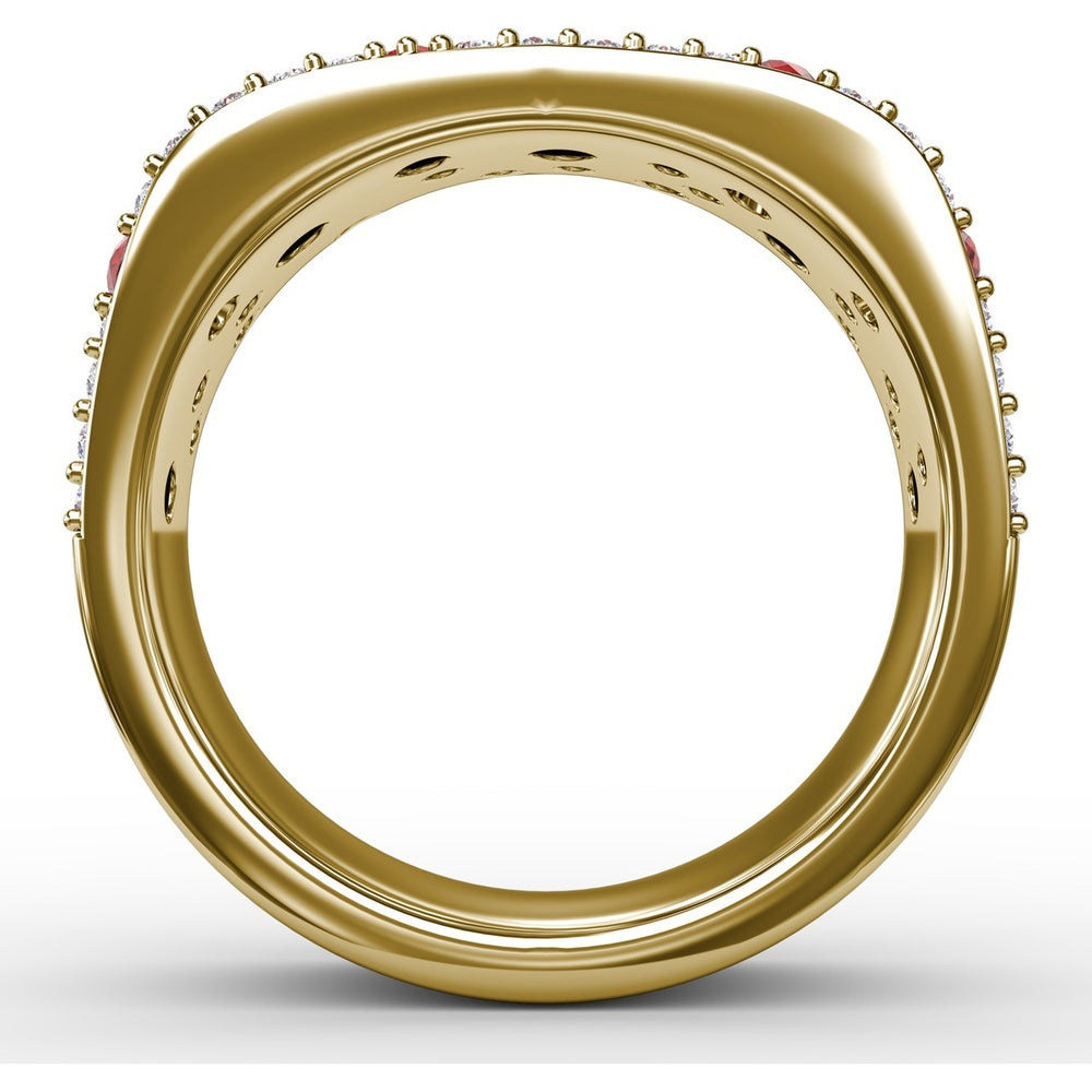 "Under the Stars" Wide Band with Pavé Diamonds and Scattered Round Rubies by Fana - 1.38 Carat Total Gemstone Weight