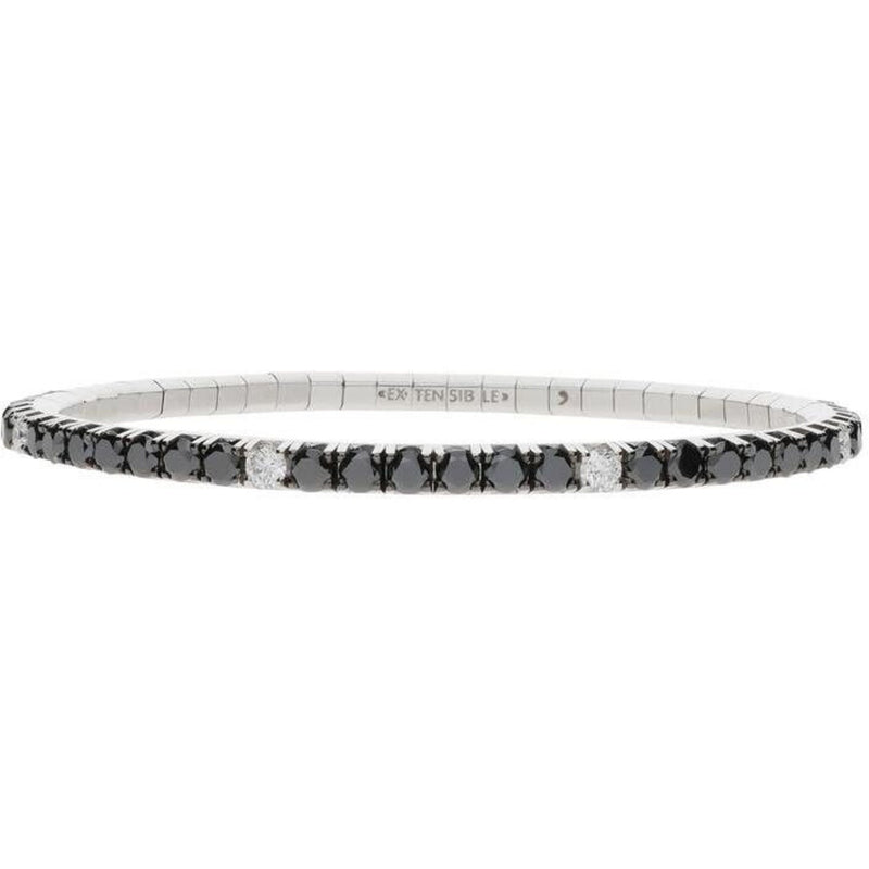 Uomo - Extensible Black and White Diamond Stretch Tennis Bracelet in 18K White Gold