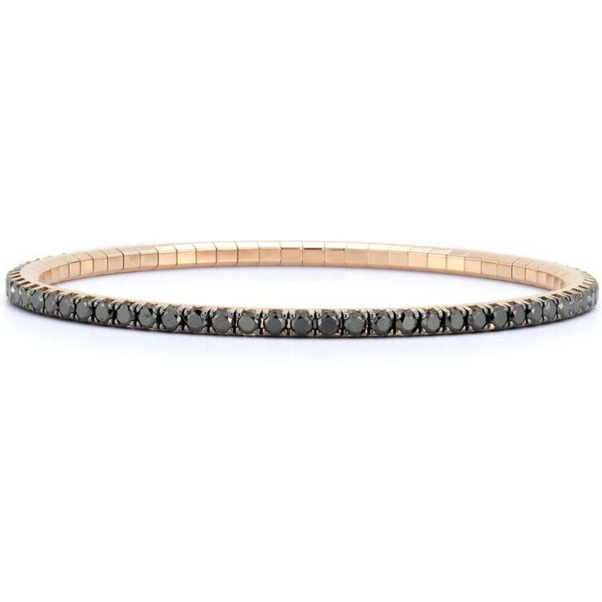 Uomo - Extensible Black Diamond Stretch Tennis Bracelet in 18K Rose Gold