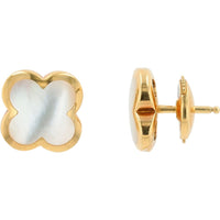 Van Cleef & Aprels 18K White Gold Mother Of Pearl Stud Earrings with Bezel Setting - 2.00 Carat Total Gem Weight