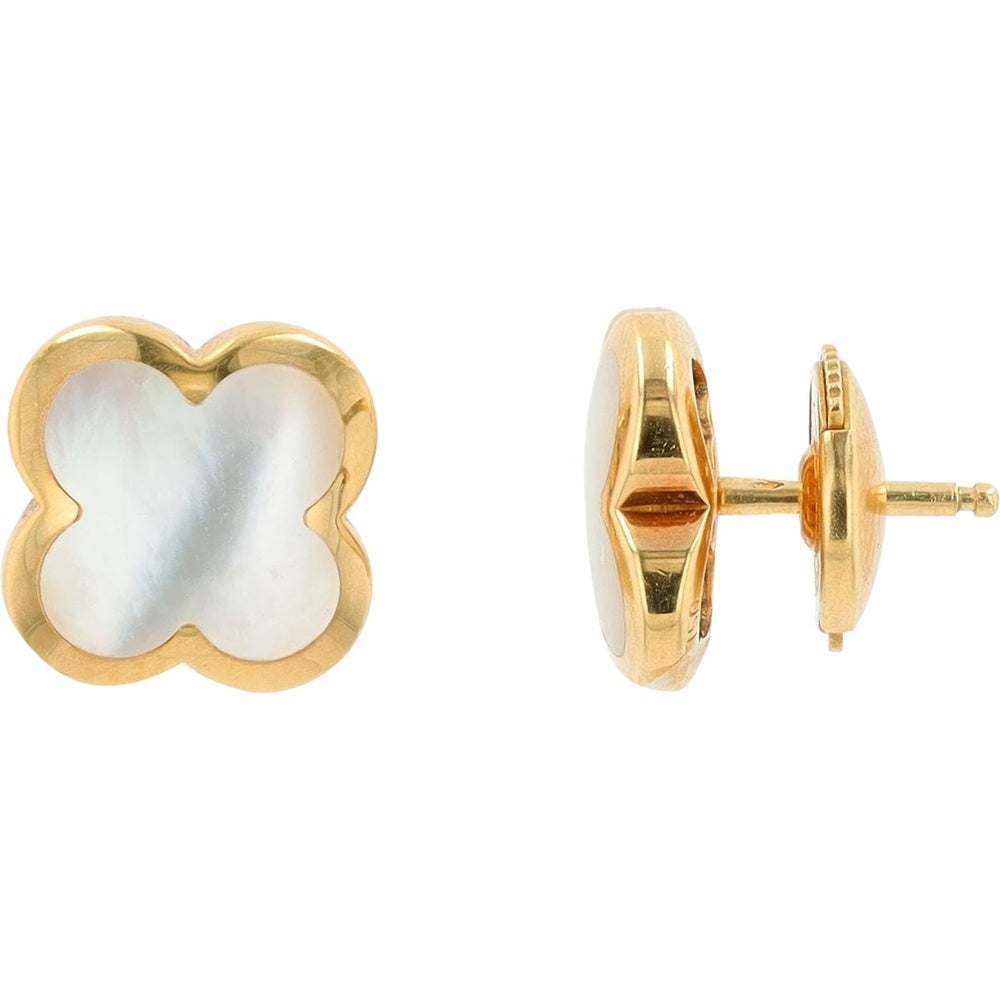 Van Cleef & Aprels 18K White Gold Mother Of Pearl Stud Earrings with Bezel Setting - 2.00 Carat Total Gem Weight