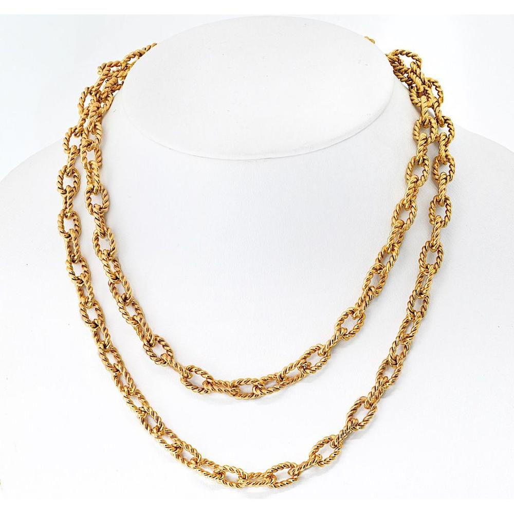 Van Cleef & Arpels 14K Yellow Gold 34-Inch Fancy Link Necklace - Iconic 1960s Vintage Design