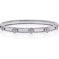 Van Cleef & Arpels 18K White Gold Perlée Clover Bracelet with Round Diamonds - Size S