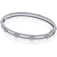 Van Cleef & Arpels 18K White Gold Perlée Clover Bracelet with Round Diamonds - Size S