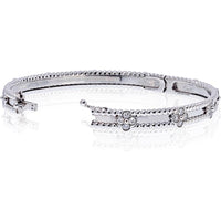 Van Cleef & Arpels 18K White Gold Perlée Clover Bracelet with Round Diamonds - Size S