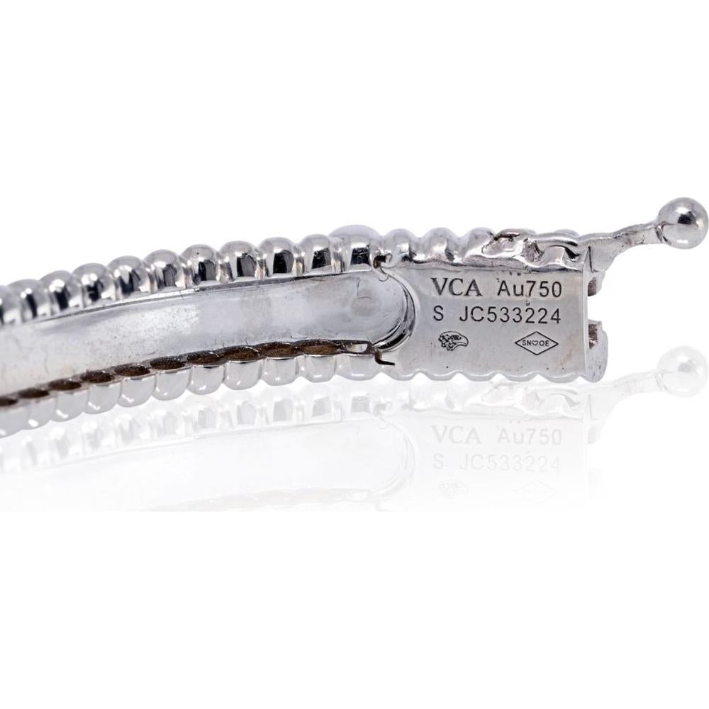Van Cleef & Arpels 18K White Gold Perlée Clover Bracelet with Round Diamonds - Size S
