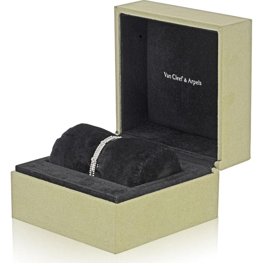 Van Cleef & Arpels 18K White Gold Perlée Clover Bracelet with Round Diamonds - Size S
