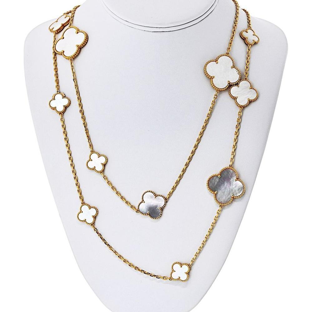 Van Cleef & Arpels 18K Yellow Gold Alhambra Necklace with Mother-of-Pearl Motifs - 47.24 Inches Length