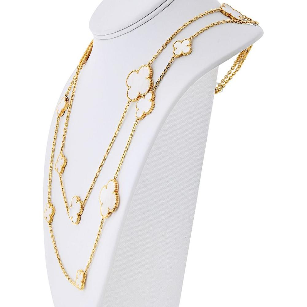 Van Cleef & Arpels 18K Yellow Gold Alhambra Necklace with Mother-of-Pearl Motifs - 47.24 Inches Length