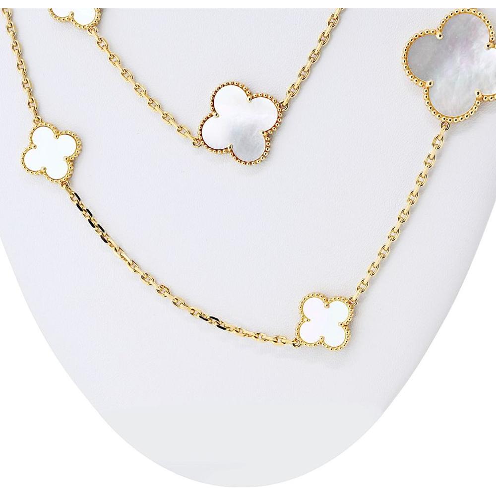 Van Cleef & Arpels 18K Yellow Gold Alhambra Necklace with Mother-of-Pearl Motifs - 47.24 Inches Length